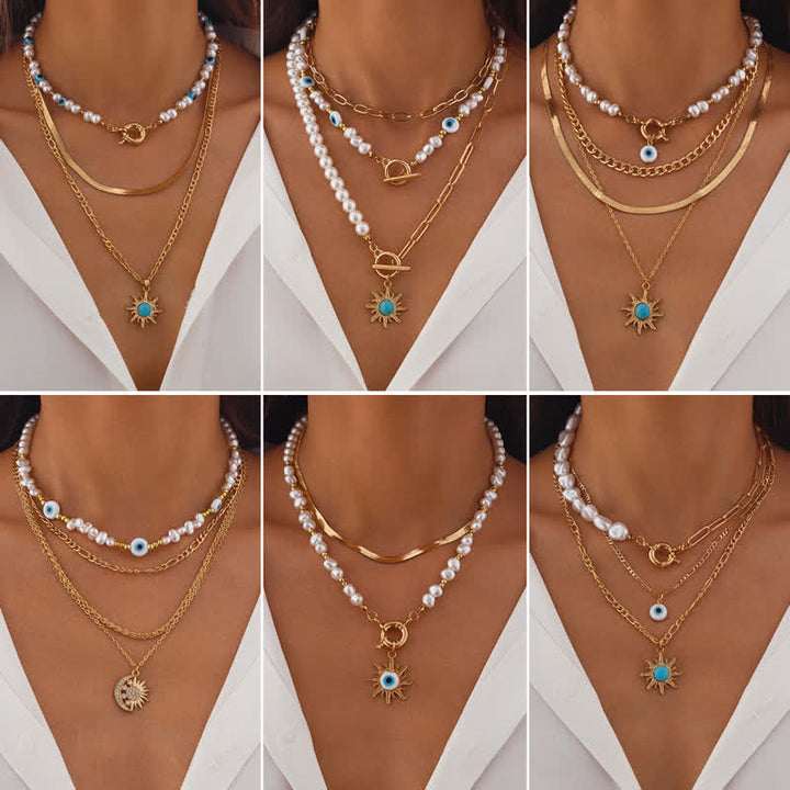 Set di collana con perle d'acqua dolce color turchese Olivenorma e malocchio