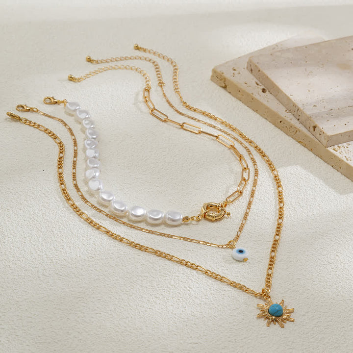 Set di collana con perle d'acqua dolce color turchese Olivenorma e malocchio