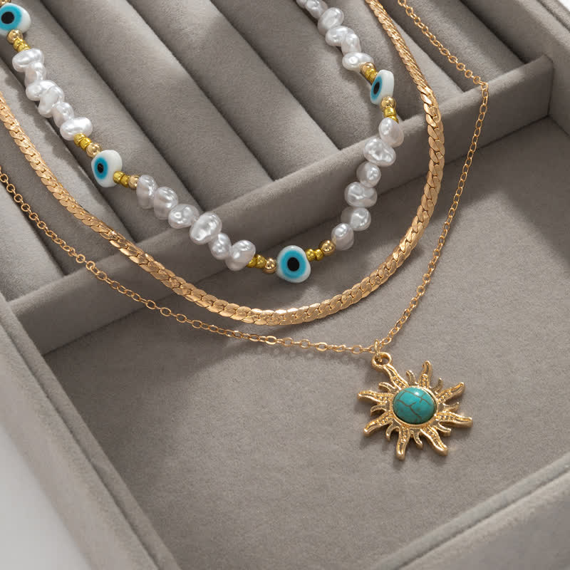 Set di collana con perle d'acqua dolce color turchese Olivenorma e malocchio