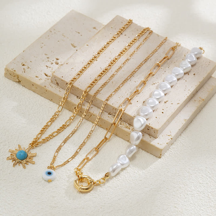 Set di collana con perle d'acqua dolce color turchese Olivenorma e malocchio