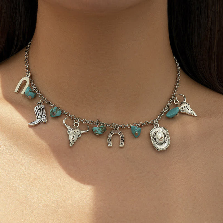 Olivenorma Collana con bracciale turchese in stile cowboy bohémien 