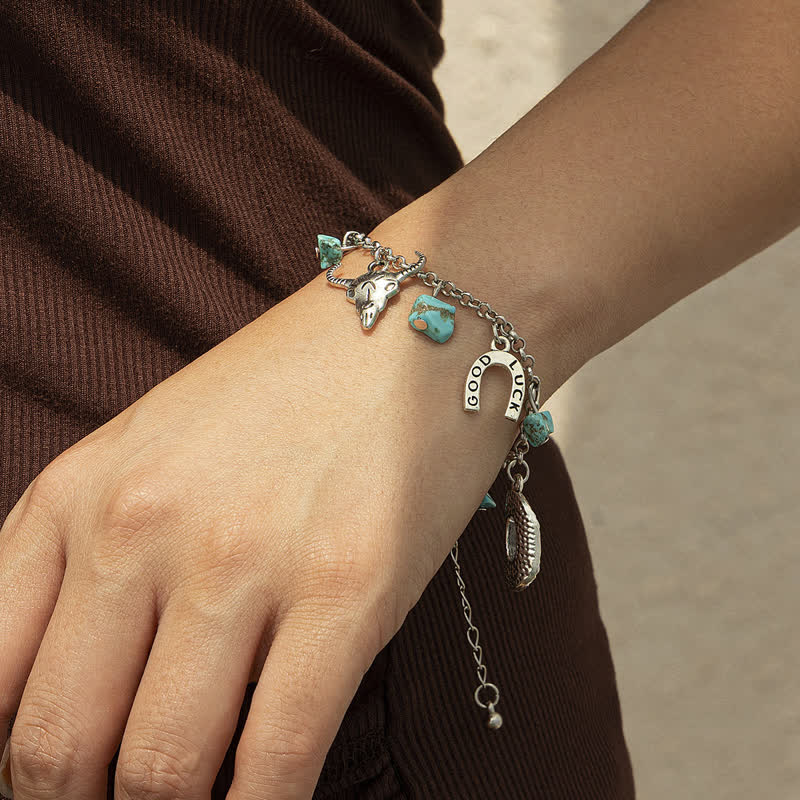 Olivenorma Collana con bracciale turchese in stile cowboy bohémien 