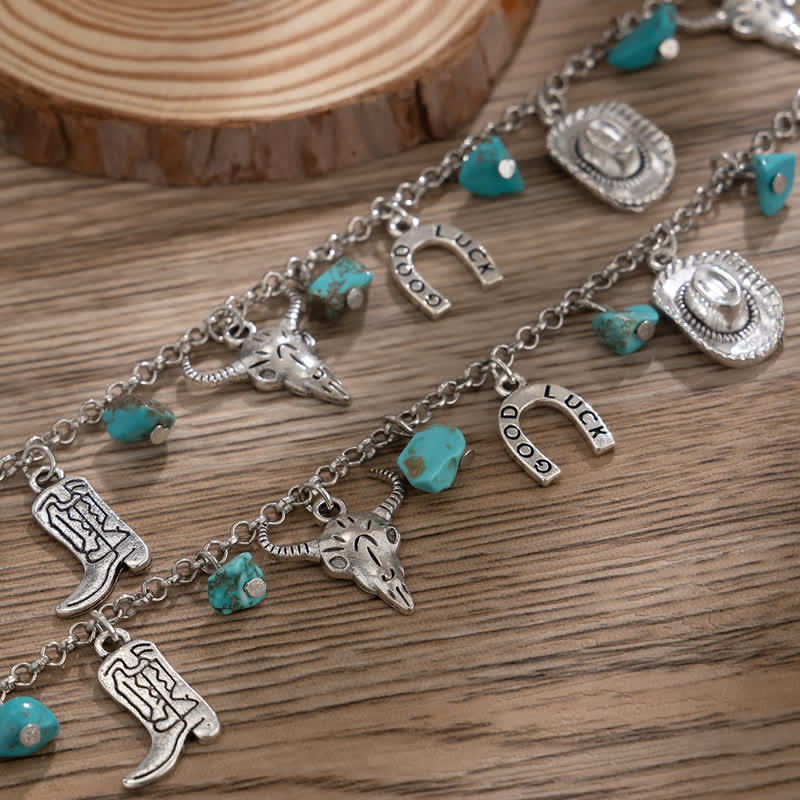 Olivenorma Collana con bracciale turchese in stile cowboy bohémien 