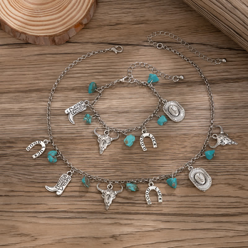 Olivenorma Collana con bracciale turchese in stile cowboy bohémien 