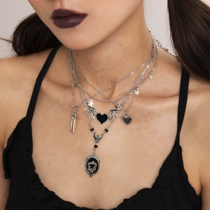 Olivenorma Obsidian Gothic Pipistrello Ciondolo Collana Set