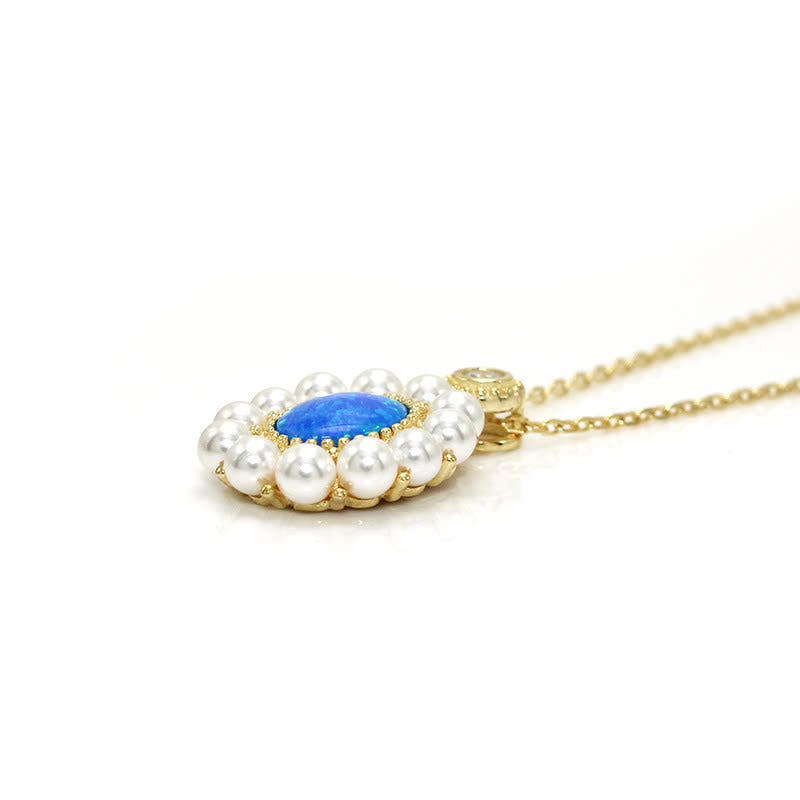 Olivenorma Set di gioielli con ciondolo a forma di girasole con perle d'acqua dolce e opale blu