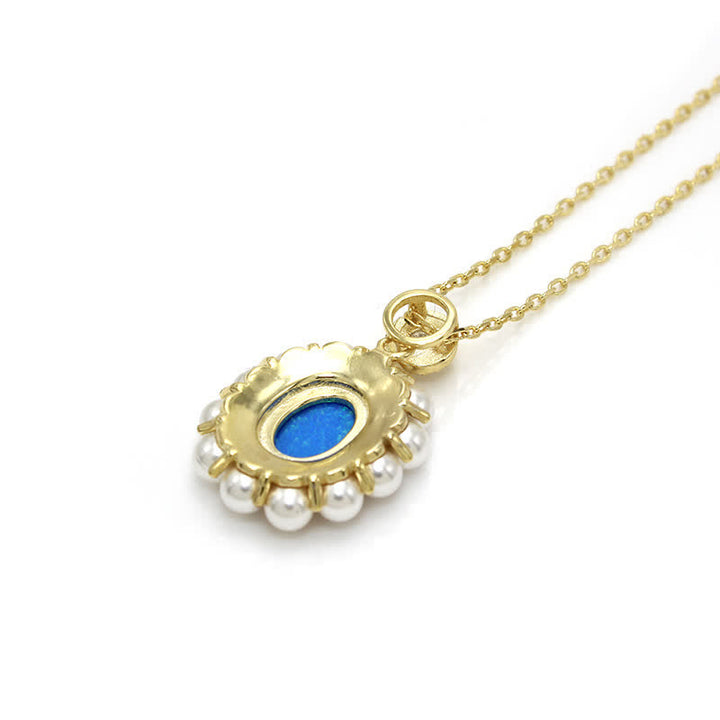 Olivenorma Set di gioielli con ciondolo a forma di girasole con perle d'acqua dolce e opale blu