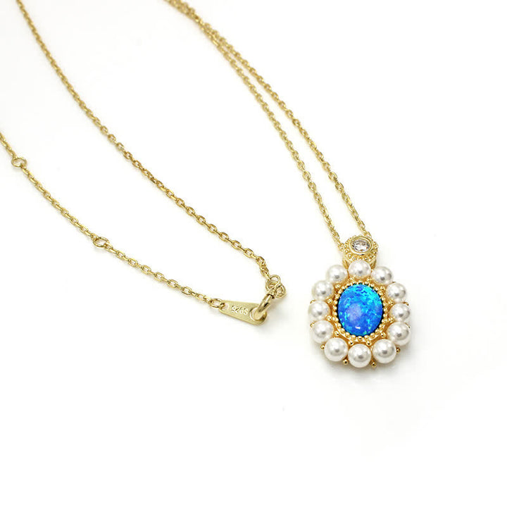 Olivenorma Set di gioielli con ciondolo a forma di girasole con perle d'acqua dolce e opale blu