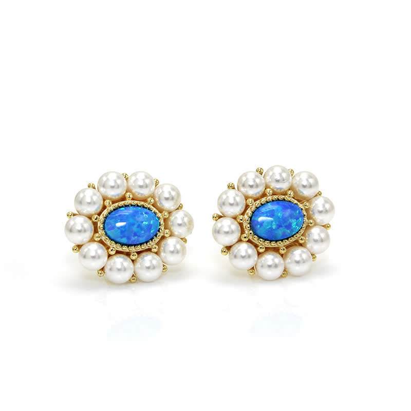 Olivenorma Set di gioielli con ciondolo a forma di girasole con perle d'acqua dolce e opale blu