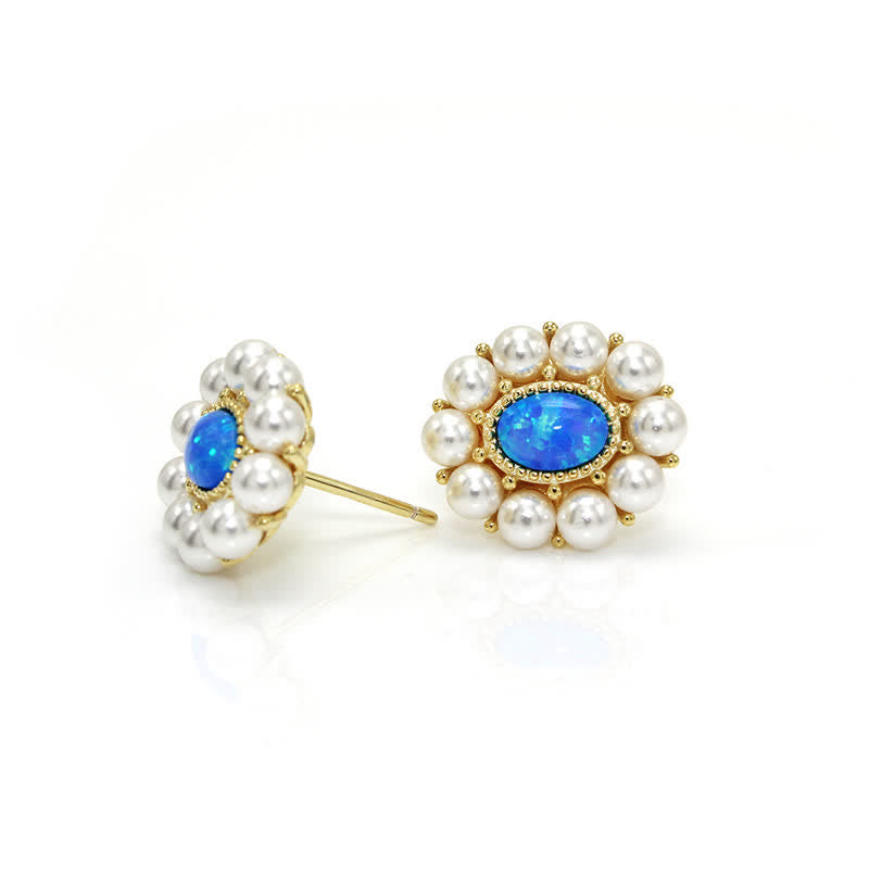 Olivenorma Set di gioielli con ciondolo a forma di girasole con perle d'acqua dolce e opale blu