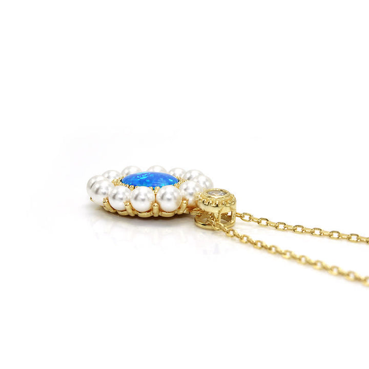 Olivenorma Set di gioielli con ciondolo a forma di girasole con perle d'acqua dolce e opale blu