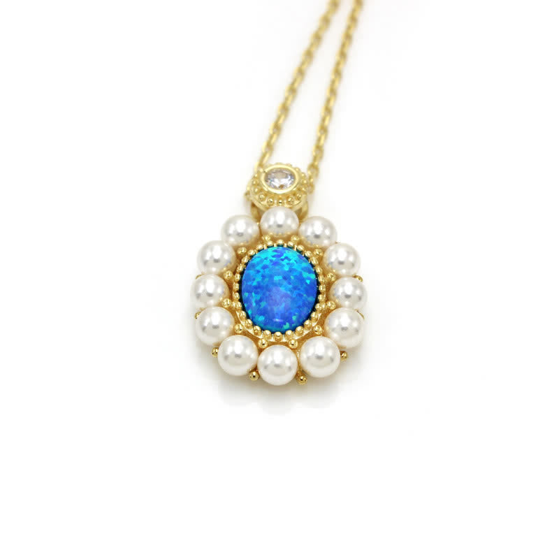 Olivenorma Set di gioielli con ciondolo a forma di girasole con perle d'acqua dolce e opale blu