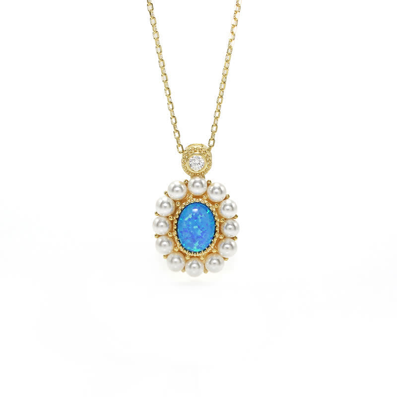 Olivenorma Set di gioielli con ciondolo a forma di girasole con perle d'acqua dolce e opale blu