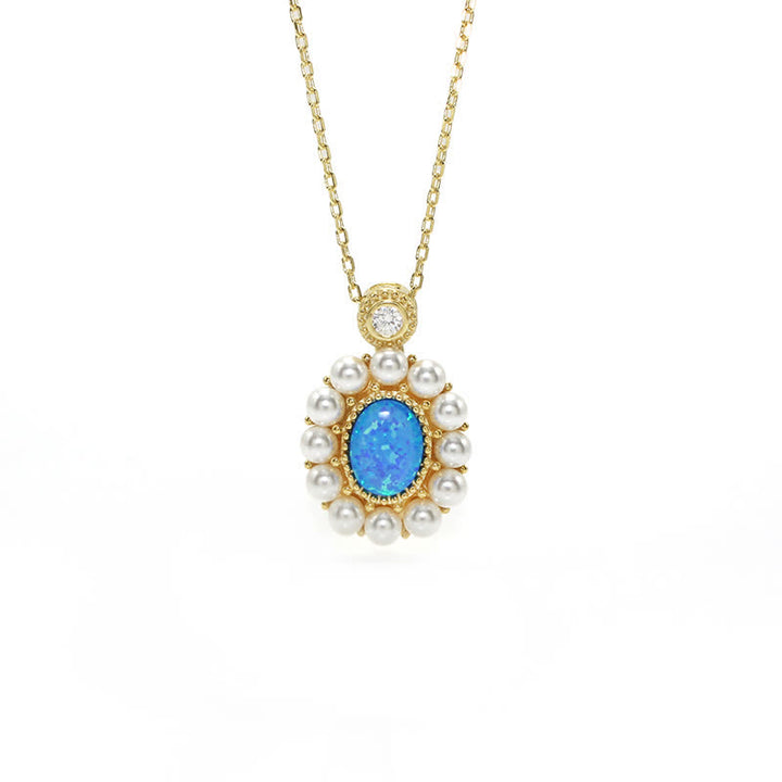 Olivenorma Set di gioielli con ciondolo a forma di girasole con perle d'acqua dolce e opale blu