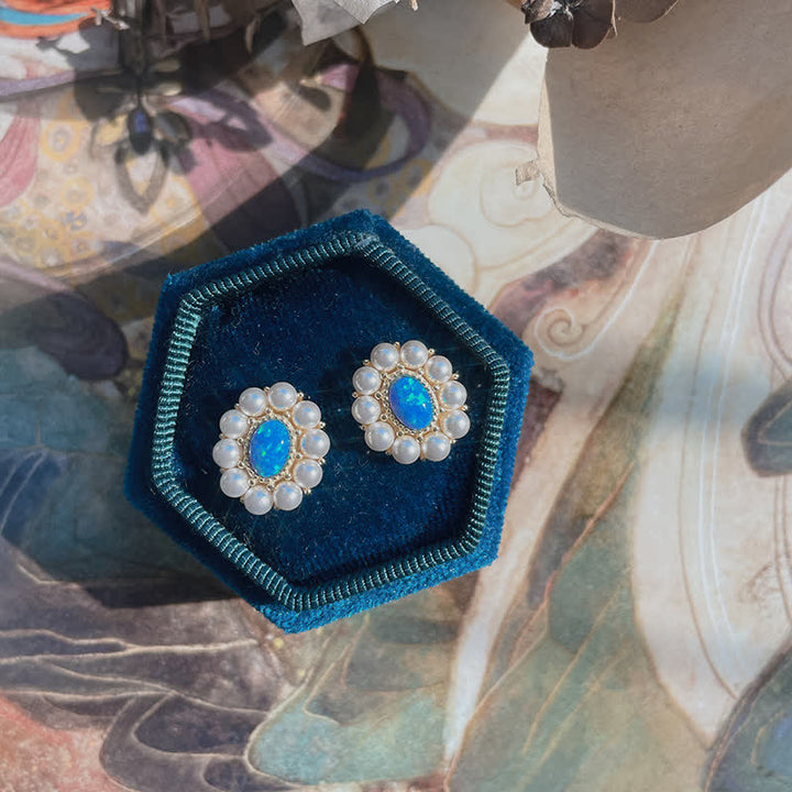 Olivenorma Set di gioielli con ciondolo a forma di girasole con perle d'acqua dolce e opale blu