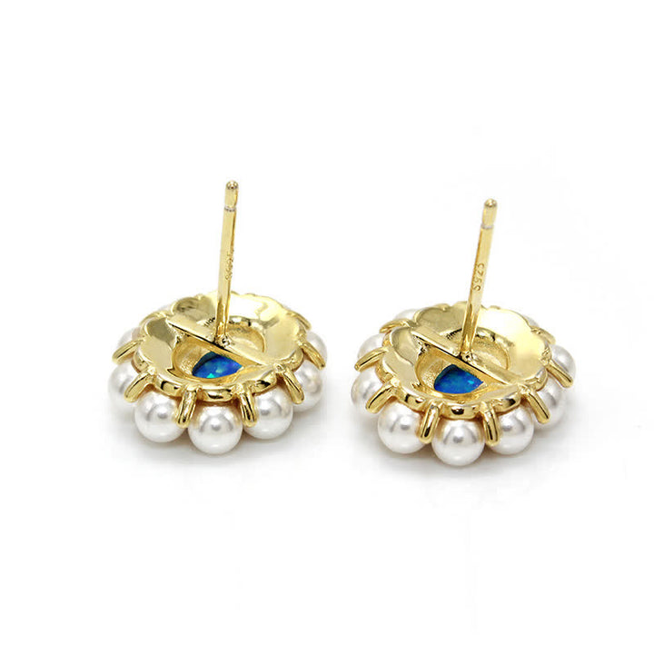 Olivenorma Set di gioielli con ciondolo a forma di girasole con perle d'acqua dolce e opale blu