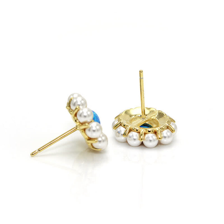 Olivenorma Set di gioielli con ciondolo a forma di girasole con perle d'acqua dolce e opale blu