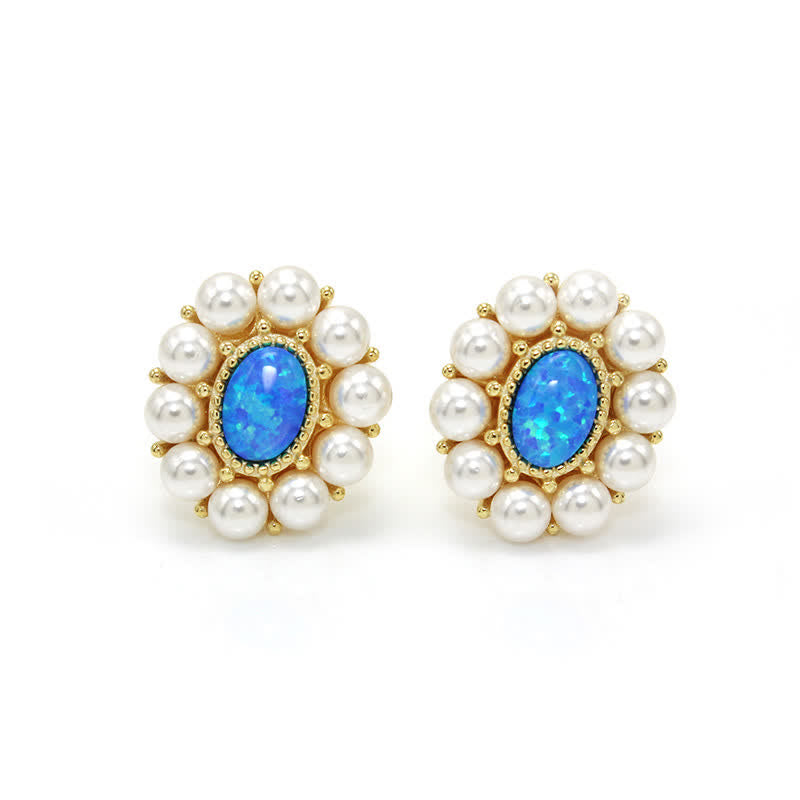 Olivenorma Set di gioielli con ciondolo a forma di girasole con perle d'acqua dolce e opale blu