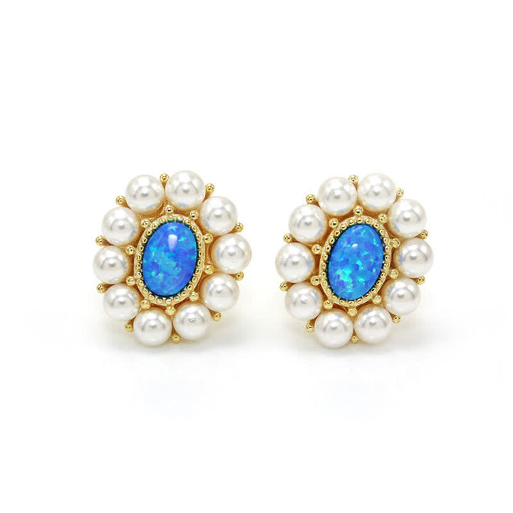 Olivenorma Set di gioielli con ciondolo a forma di girasole con perle d'acqua dolce e opale blu