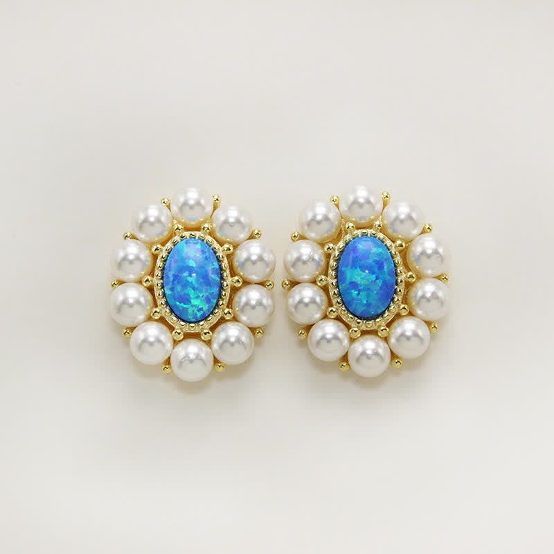 Olivenorma Set di gioielli con ciondolo a forma di girasole con perle d'acqua dolce e opale blu