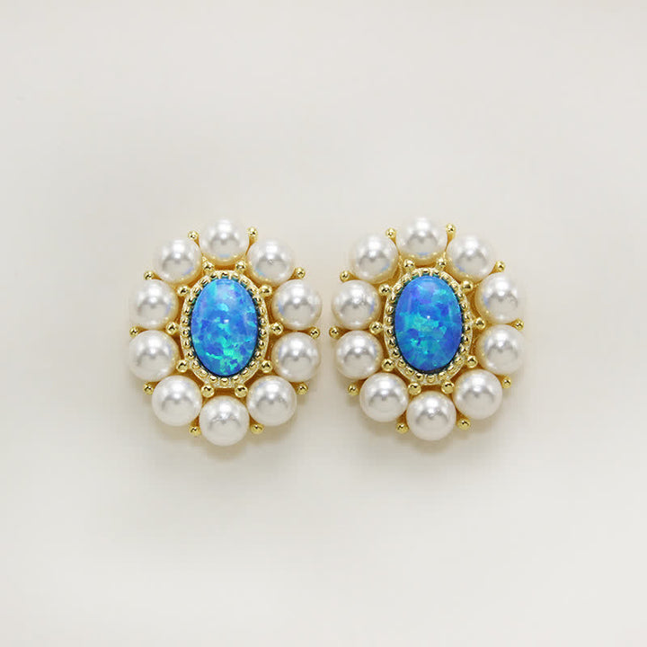 Olivenorma Set di gioielli con ciondolo a forma di girasole con perle d'acqua dolce e opale blu