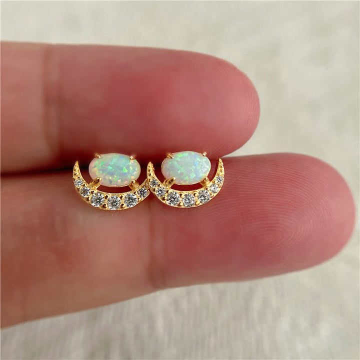 Olivenorma Orecchini in argento 925 con opale a forma di mezzaluna