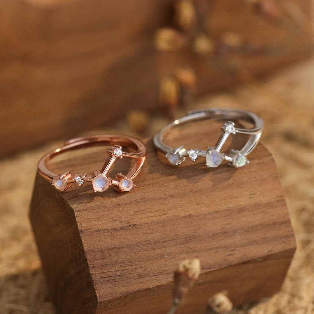 Anello con simbolo zodiacale in pietra di luna naturale Olivenorma