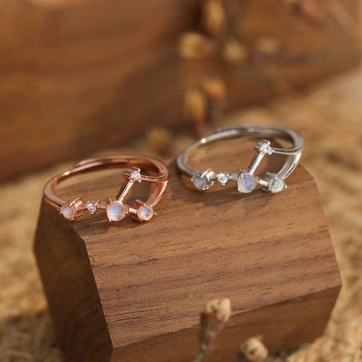 Anello con simbolo zodiacale in pietra di luna naturale Olivenorma