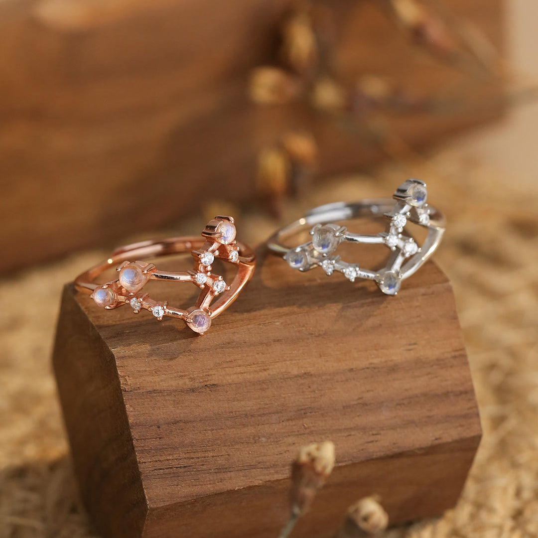 Anello con simbolo zodiacale in pietra di luna naturale Olivenorma