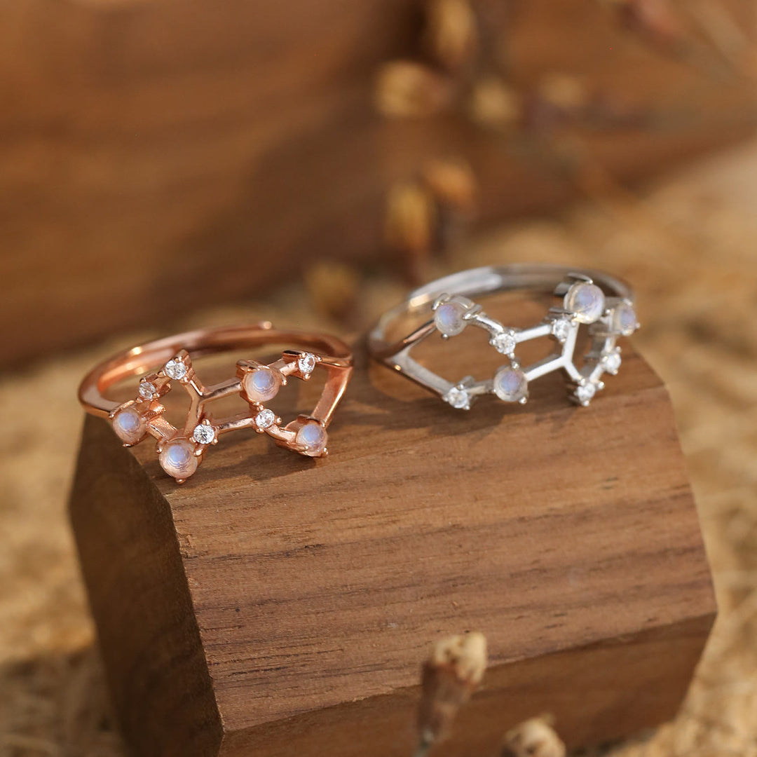 Anello con simbolo zodiacale in pietra di luna naturale Olivenorma