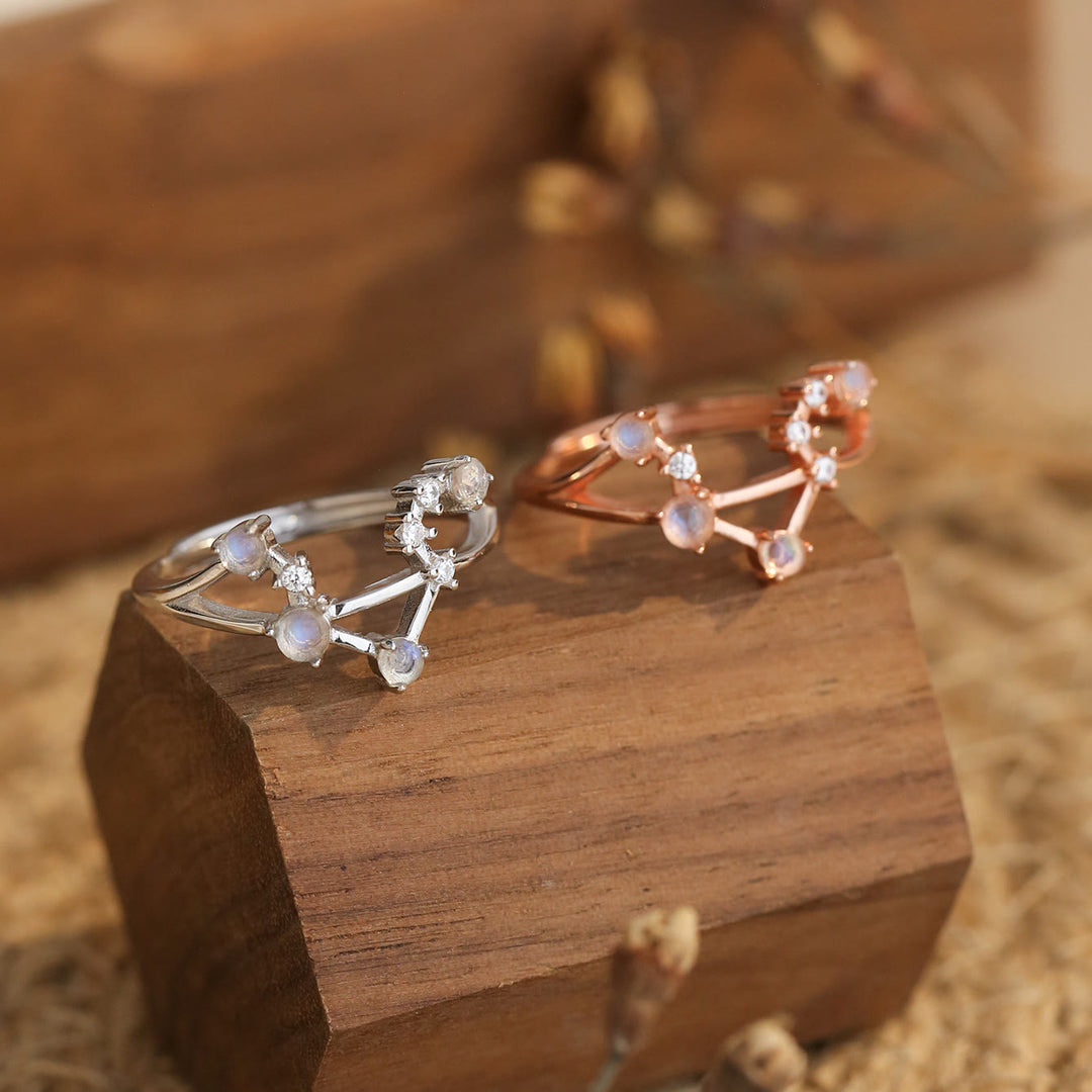 Anello con simbolo zodiacale in pietra di luna naturale Olivenorma