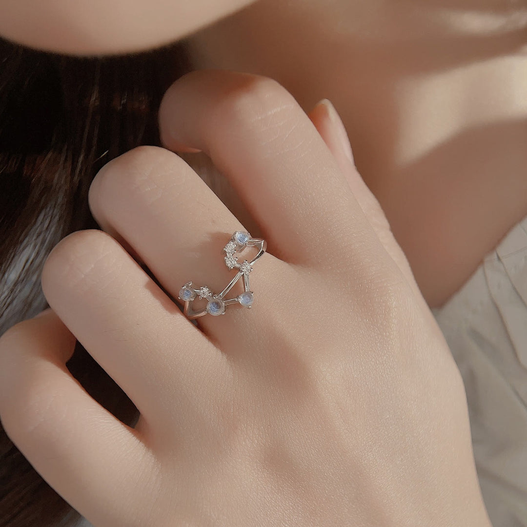 Anello con simbolo zodiacale in pietra di luna naturale Olivenorma