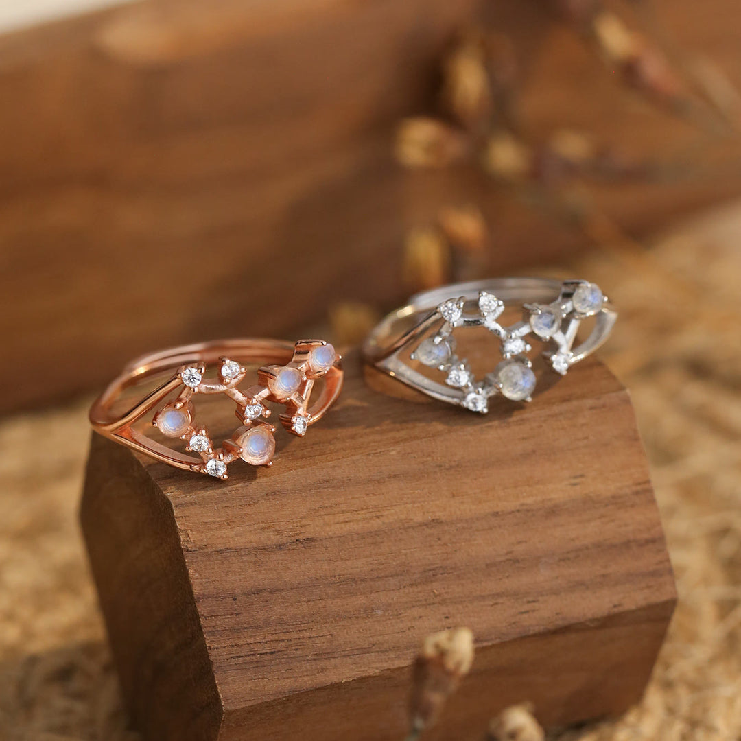 Anello con simbolo zodiacale in pietra di luna naturale Olivenorma