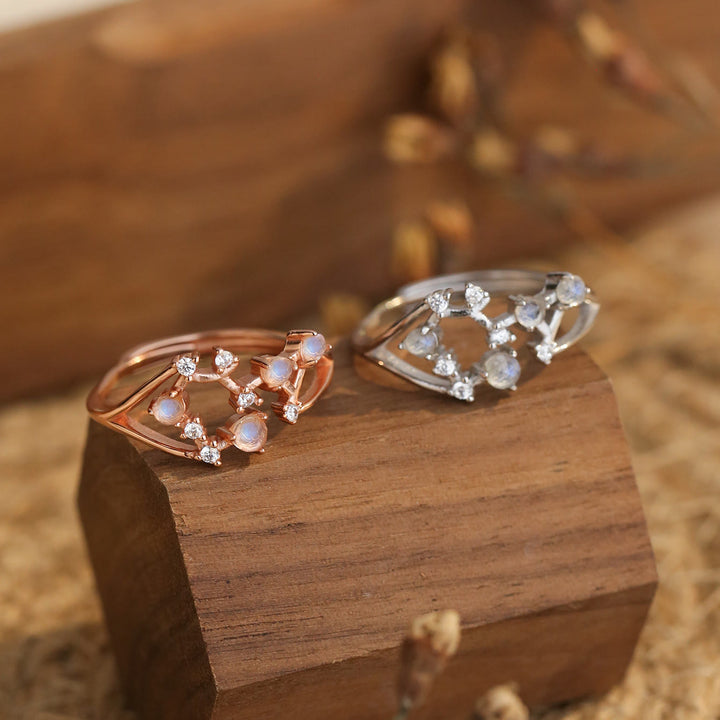 Anello con simbolo zodiacale in pietra di luna naturale Olivenorma