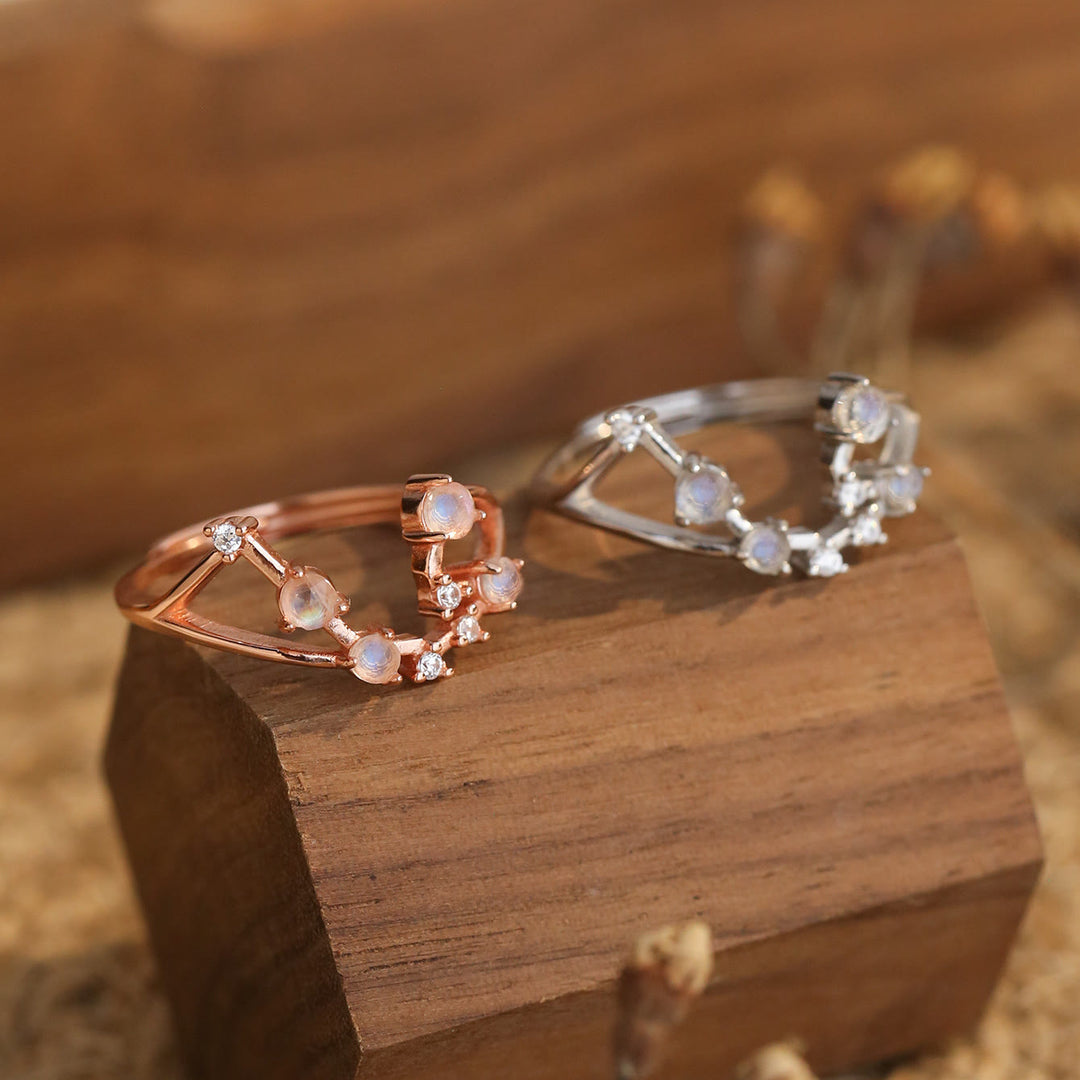 Anello con simbolo zodiacale in pietra di luna naturale Olivenorma