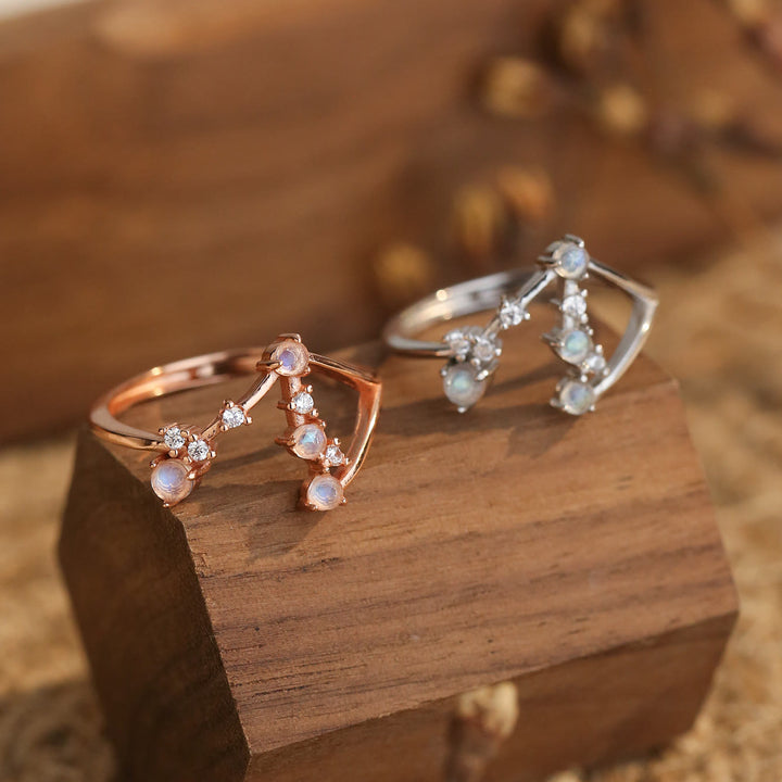 Anello con simbolo zodiacale in pietra di luna naturale Olivenorma
