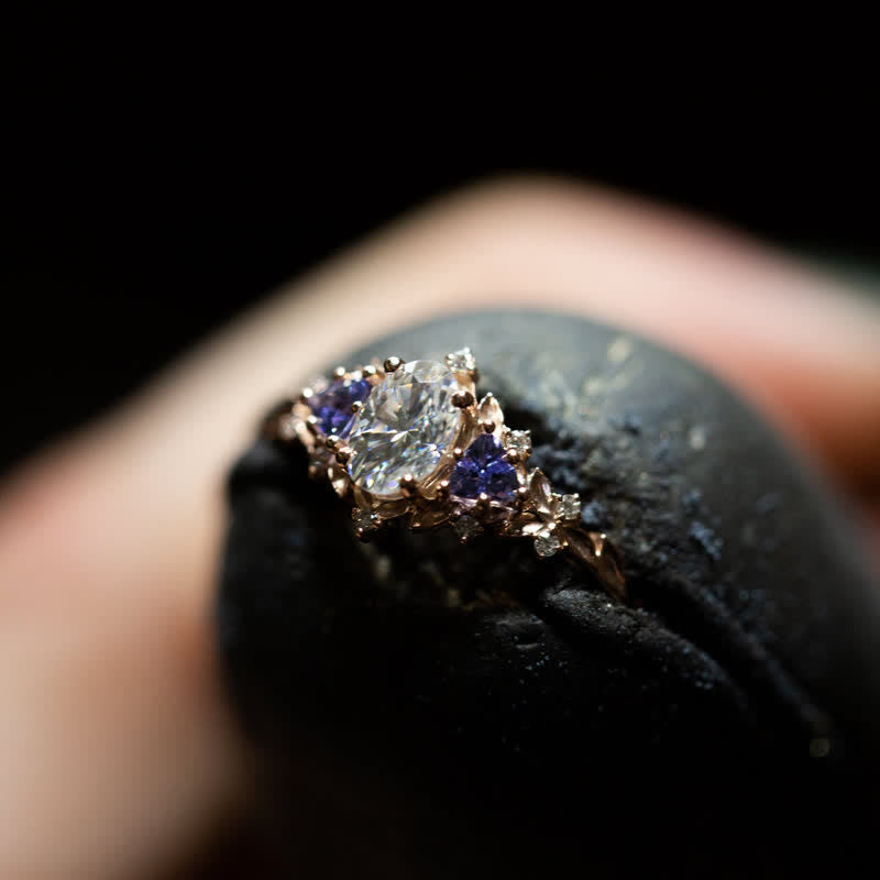 Olivenorma "Ethereal Blossom" Anello in ametista e rosa rampicante da 2 pezzi