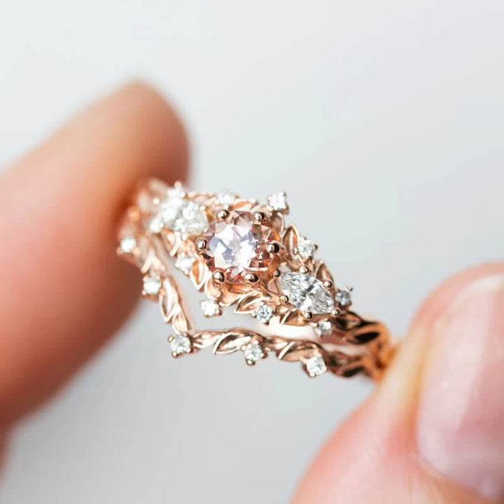 Olivenorma "Ethereal Blossom" Anello in ametista e rosa rampicante da 2 pezzi