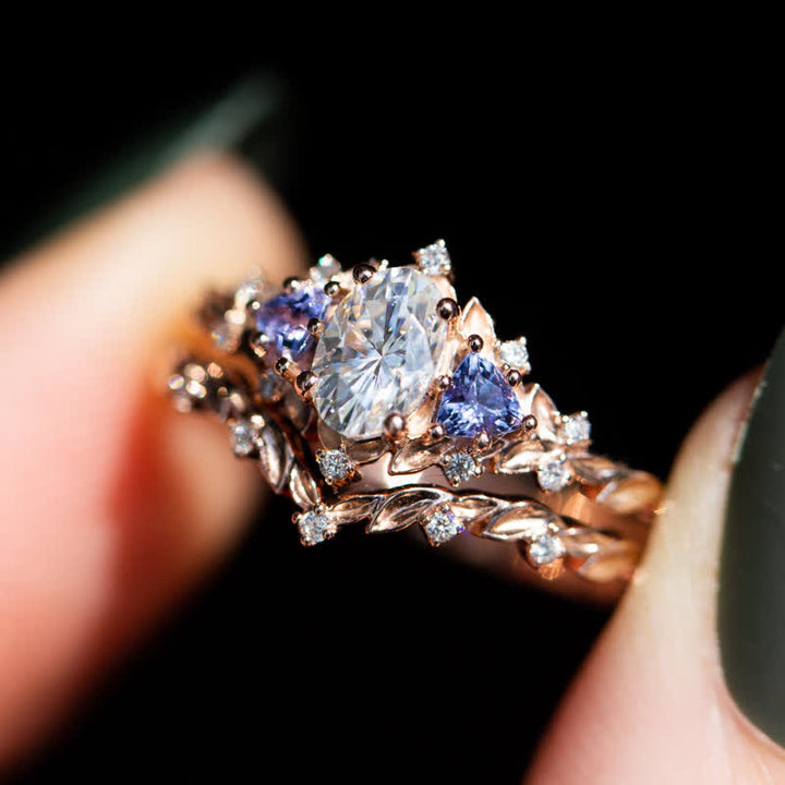 Olivenorma "Ethereal Blossom" Anello in ametista e rosa rampicante da 2 pezzi