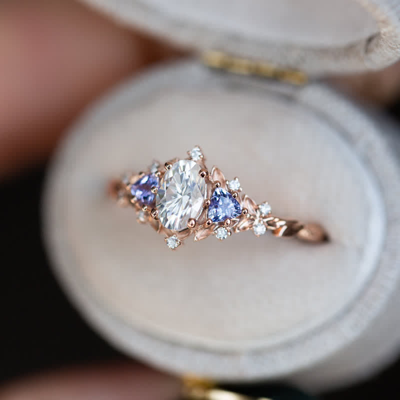 Olivenorma "Ethereal Blossom" Anello in ametista e rosa rampicante da 2 pezzi