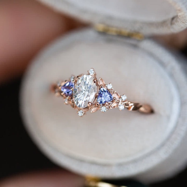 Olivenorma "Ethereal Blossom" Anello in ametista e rosa rampicante da 2 pezzi