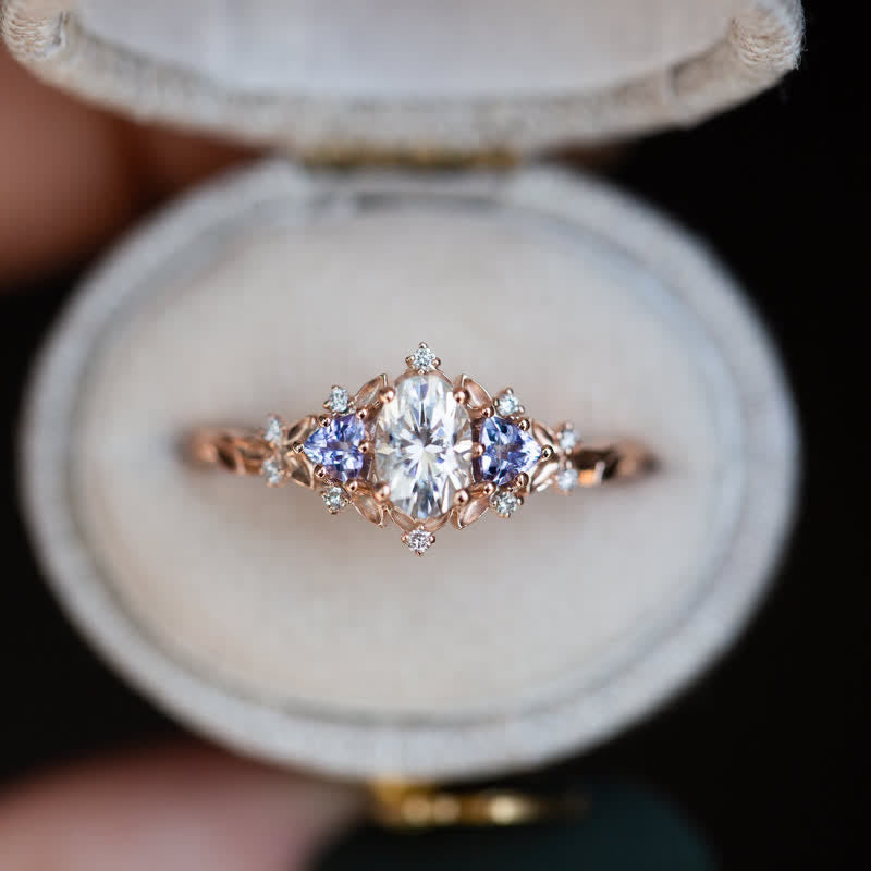 Olivenorma "Ethereal Blossom" Anello in ametista e rosa rampicante da 2 pezzi