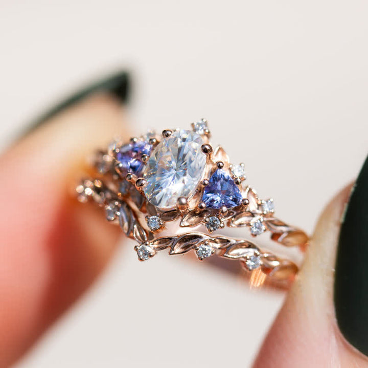 Olivenorma "Ethereal Blossom" Anello in ametista e rosa rampicante da 2 pezzi