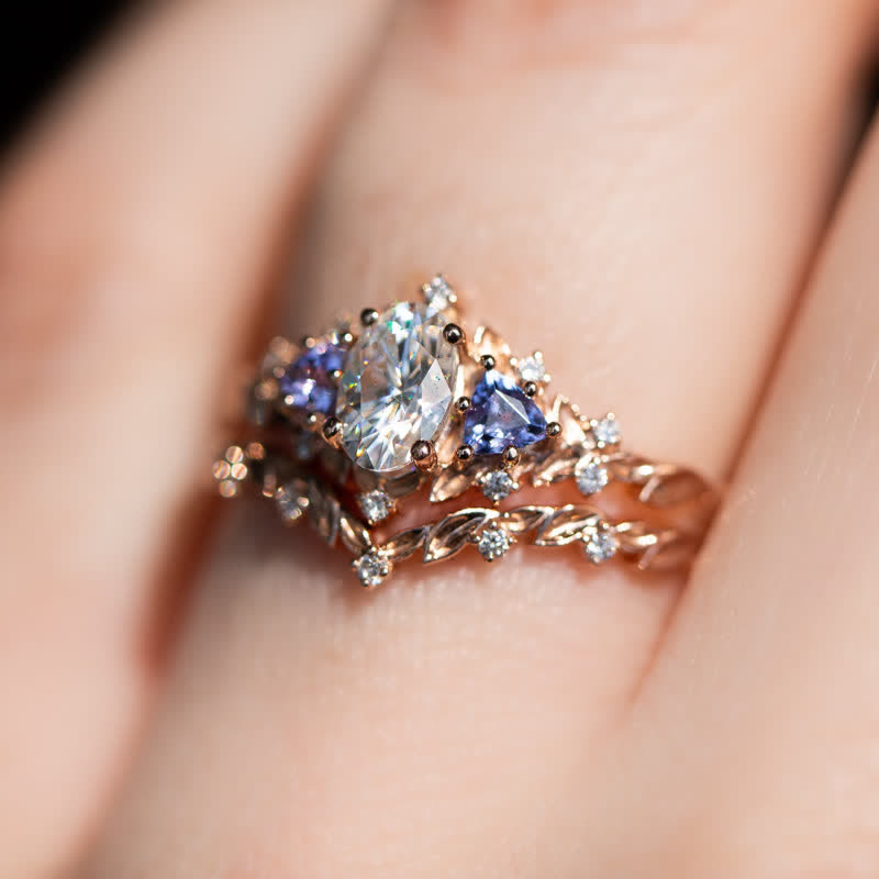 Olivenorma "Ethereal Blossom" Anello in ametista e rosa rampicante da 2 pezzi
