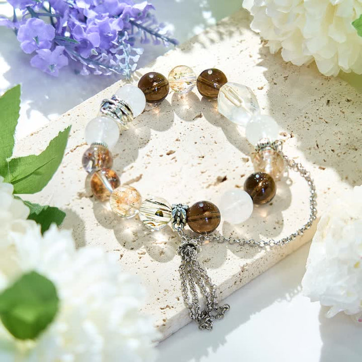Bracciale con ciondolo a nappa con catena in quarzo fumé Olivenorma 