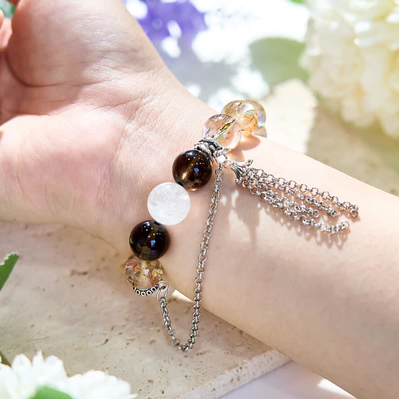 Bracciale con ciondolo a nappa con catena in quarzo fumé Olivenorma 