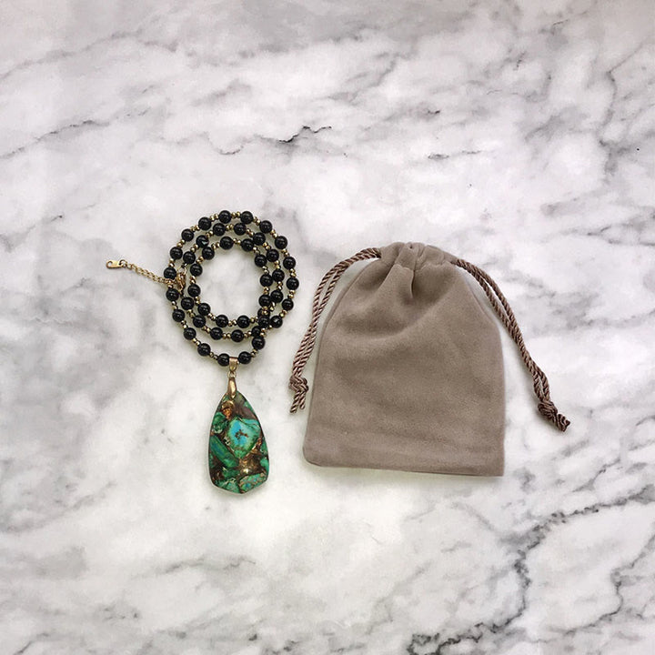 Collana rosario con ciondolo a goccia in pietra naturale dell'imperatore Olivenorma