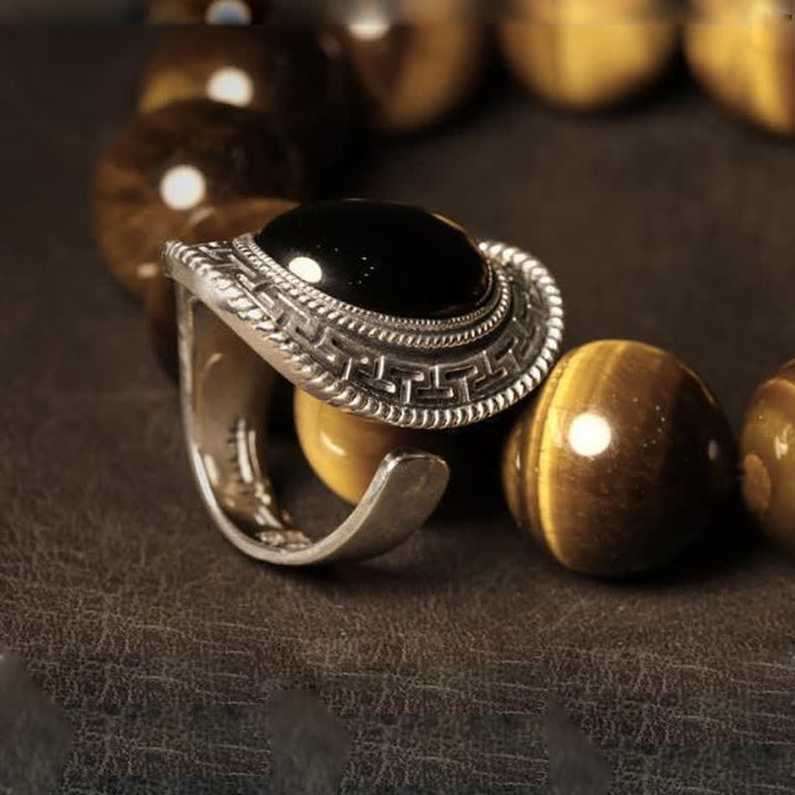 Anello da uomo in argento con onice nero naturale Olivenorma