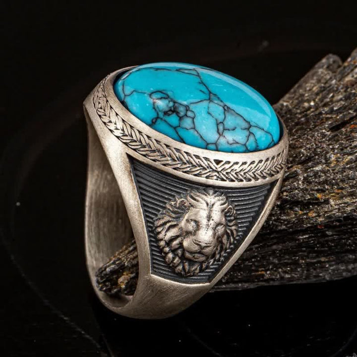 Anello da uomo Olivenorma con leone alato in turchese ovale