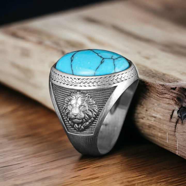Anello da uomo Olivenorma con leone alato in turchese ovale